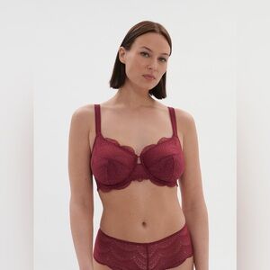 Simone Perele Scalloped Lace Underwire Bra in Burgundy U1-202